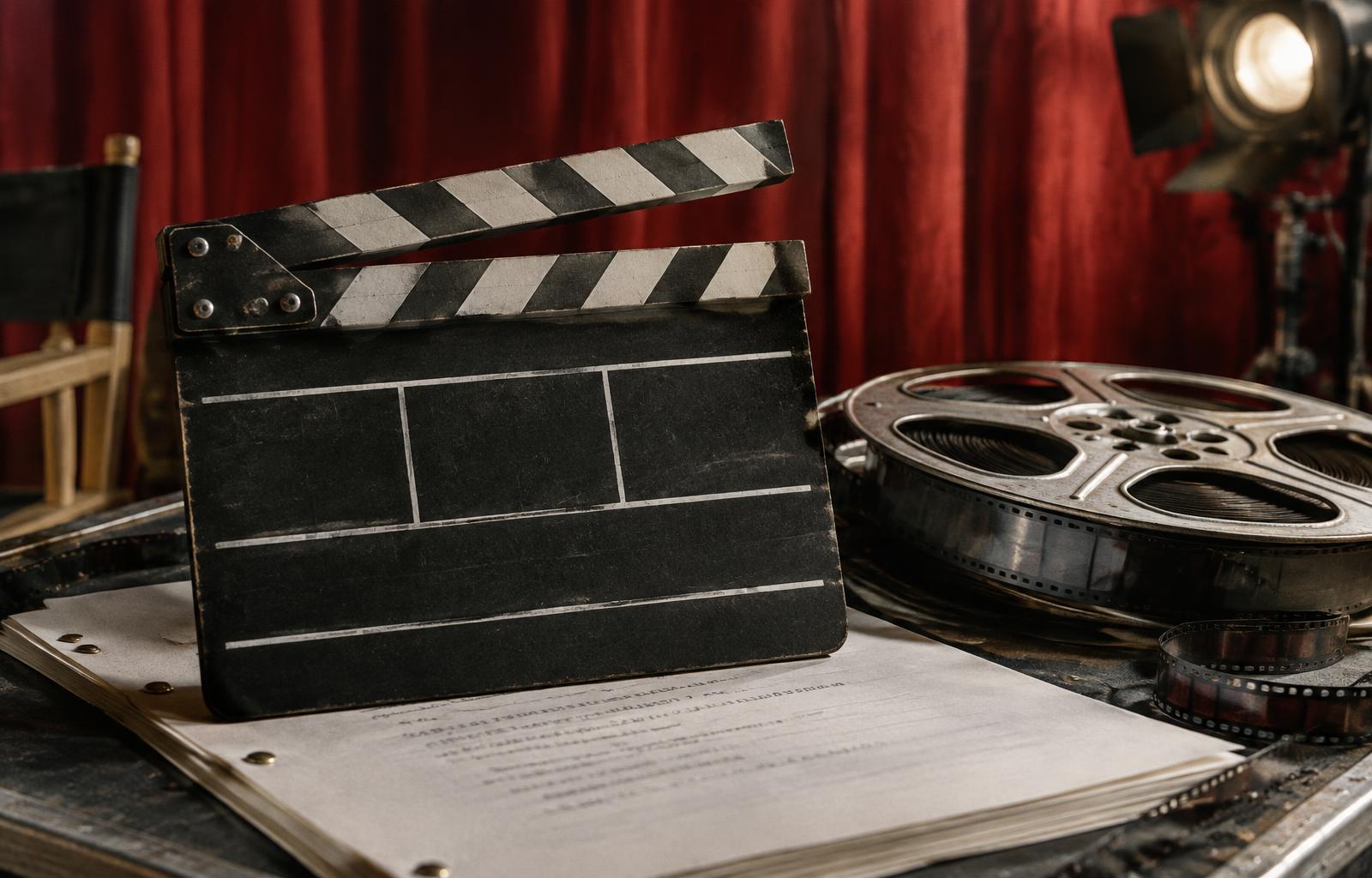 كلاكيت وبكرة فيلم فوق صفحات سيناريو